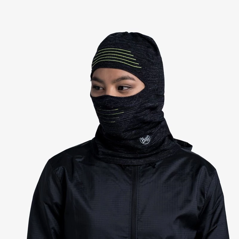 BUFF DryFlx Pro balaklava - juoda, besiūlė, 4 krypčių tampri, šiluminė, atšvaitinė