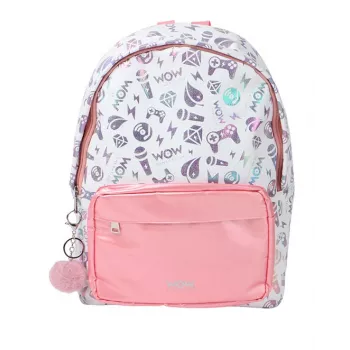 KIDS Wow Holo Holografinė mokyklinė kuprinė mergaitėms, didelė A4, rožinė su pomponu - Wow00022
