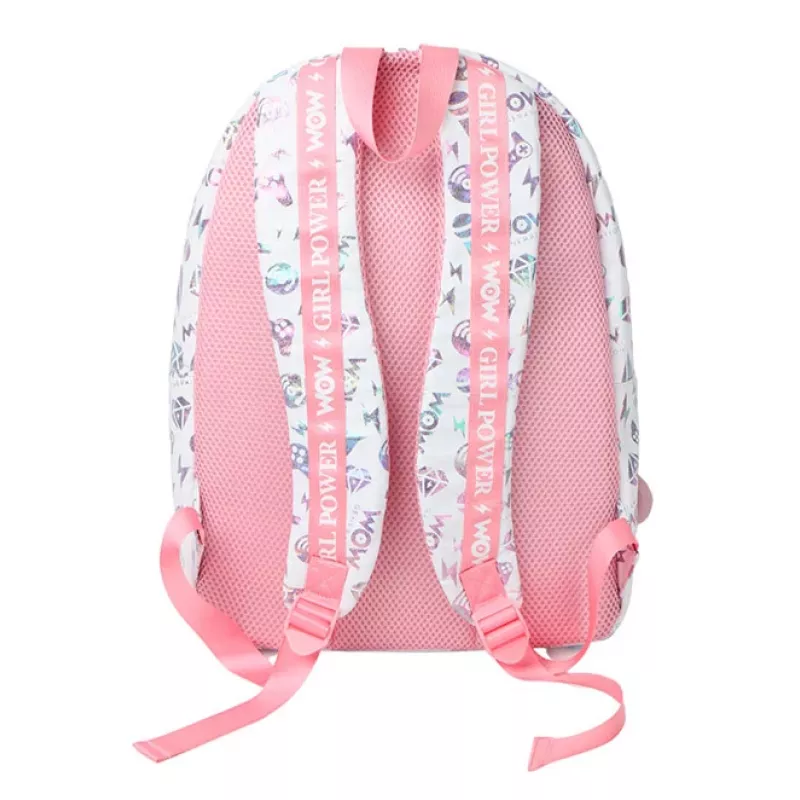 KIDS Wow Holo Holografinė mokyklinė kuprinė mergaitėms, didelė A4, rožinė su pomponu - Wow00022