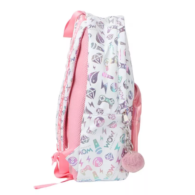 KIDS Wow Holo Holografinė mokyklinė kuprinė mergaitėms, didelė A4, rožinė su pomponu - Wow00022
