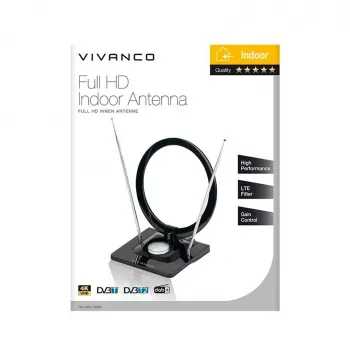 Vivanco VVTVANTSCIRCLE 40 dB stiprintuvu DVB-T2/DAB+ vidaus antena su 4G/5G filtru, juoda
