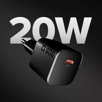 SBS 20W USB-C PD sieninis įkroviklis, juodas