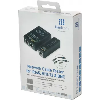 DSIT DC-CABLETEST-PRO tinklo kabelių testeris U/UTP, F/UTP ir SF/UTP, Cat5/Cat6, RJ45, LED laidų schema, ekrano tęstinumo tikrinimas, iki 300 m