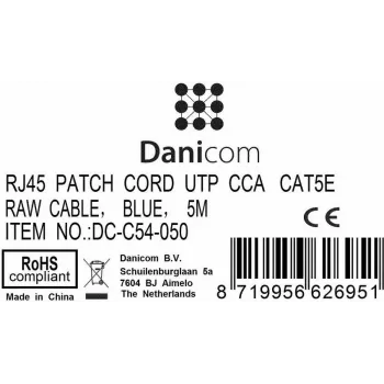 DSIT CAT 5e U/UTP tinklo jungiamasis laidas, 5 m, mėlynas, CCA, RJ45 (DC-C54-050)