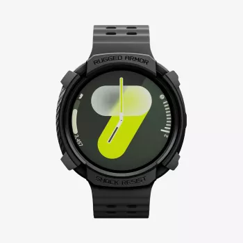 Spigen Rugged Armor Pro dėklas su dirželiu, skirtas Samsung Galaxy Watch 8 / 9 (44 mm), matinė juoda