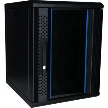 DSIT 9U 10 colių sieninis serverio stovas su stiklo durimis, 370x450x486 mm, juodas