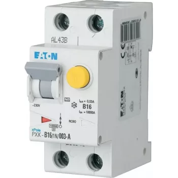 Eaton PXK-B16/1N/003-F RCBO kombinuotas jungiklis, B16 1P+N 30mA A tipo, 230V, 6kA, 2TE