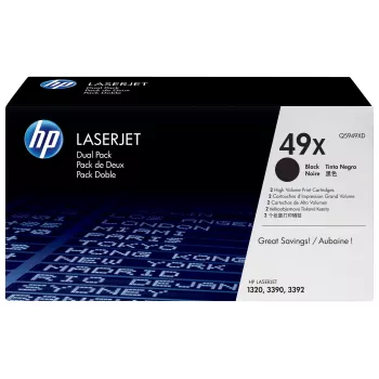 HP 49X didelės išeigos juodos rašalo kasetė, dviejų dalių paketas (Q5949XD)