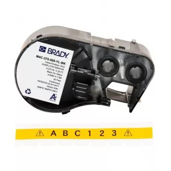 Brady M4C-375-595-YL-BK savaiminio laminavimo vinilo etiketės BMP41/BMP51/BMP53/M511 spausdintuvams, balta/peršviečiama, 25,4 mm x 50,8 mm, 6,4 m rulonas