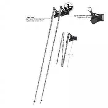 Komperdell Erlkönig FXP sudedamos bėgimo lazdos, 130 cm, 3 dalių ypač lengvas anglies pluoštas 14 mm, savaime išsiskleidžianti FXP sistema, Trail Pro Tape rankena