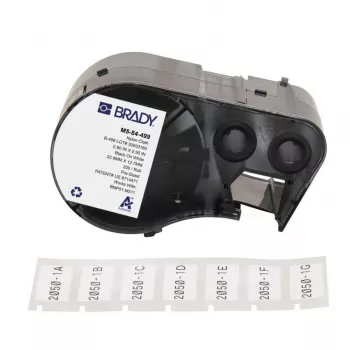 BRADY BMP51/BMP53/M511 savaiminio laminavimo vinilo etikečių kasetė, 25,4 mm x 6,4 m, balta/perpšviečiama, B-499