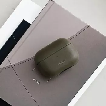 UNIQ Terra AirPods Pro odinis dėklas iš natūralios odos – alyvuogių žalia