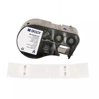 BRADY M4-203-RO-427 besisukanti savaiminio laminavimo etikečių kasetė, skirta DYMO XTL – 24 mm x 4 m, juoda ant baltos/skaidrios, pramoninis poliesteris