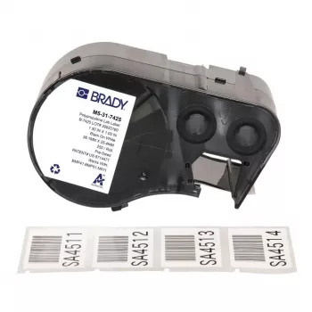 BRADY BMP51/BMP53/M511 PermaSleeve termosusitraukiančių žymėjimo kasečių juosta, juoda ant baltos, 12,7 mm x 2,13 m, 16-10 AWG