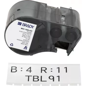 BRADY M5C-1500-422 ištisinė etikečių kasetė, skirta BMP51/BMP53/M511 - savaiminio laminavimo vinilas, 25,4 mm x 6,4 m, balta/perpšviečiama