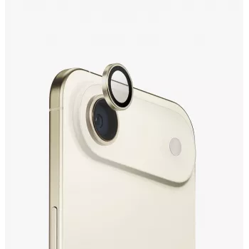 UNIQ Optix Aliuminio kameros objektyvo apsauga, skirta iPhone 15 Pro / 15 Pro Max – auksinė (3 vnt. rinkinys su uždėjimo įrankiu)
