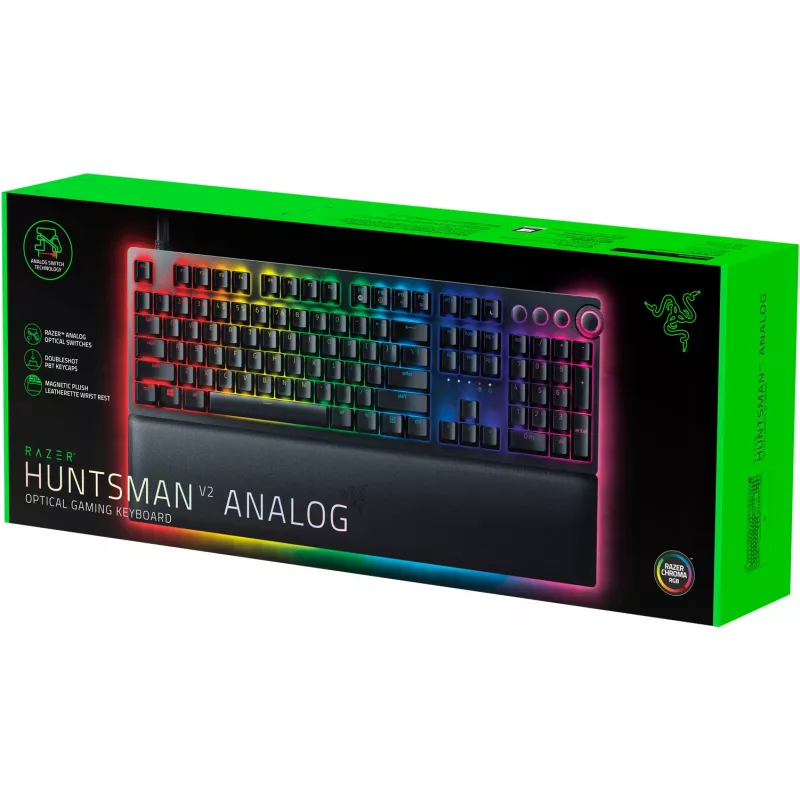 Laidinė žaidimų klaviatūra Razer Huntsman V2, Analog Optical jungikliai, JAV išdėstymas, RGB, juoda (RZ03-03610100-R3M1)
