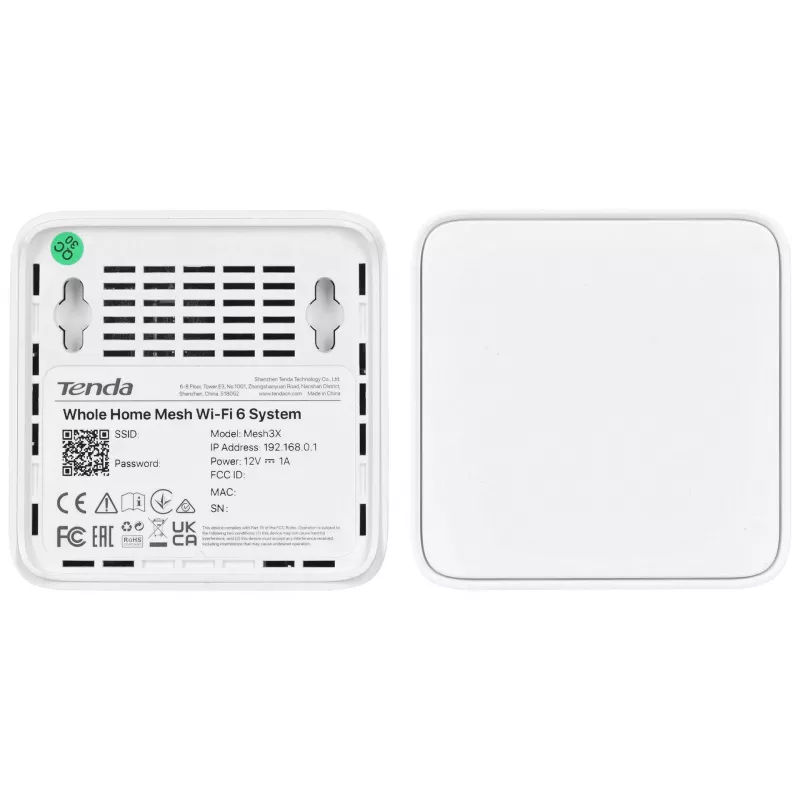 Tenda MX3 (2 vnt.) AX1500 „Wi-Fi 6“ tinklo sistema visiems namams, dviejų juostų, 2 Gigabit prievadai viename įrenginyje, balta