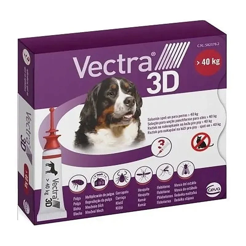 Ceva Vectra 3D Spot-On tirpalas labai dideliems šunims virš 40 kg, 3 pipetės, po 8,0 ml