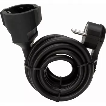 KOPP ELEKTROTECHNIK 5m ilginimo laidas su plokščiu kištuku ir Schuko rozete, juodos spalvos, 3G1.5, H05VV-F, 16A, IP20, vidaus patalpoms