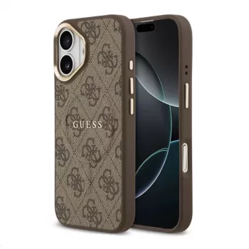 Guess Apple iPhone 17 PU odos 4G Gold Frame MagSafe dėklas Rudas