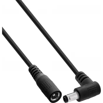 InLine® DC maitinimo prailginimo laidas, stačiu kampu 5,5x2,1 mm kištukas į tiesų lizdą, 2 m, juodas