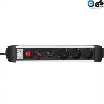 InLine® aliumininis ilgintuvas, 3 lizdai, su apsauginiais lizdais ir apšviestu jungikliu, 1,5 m