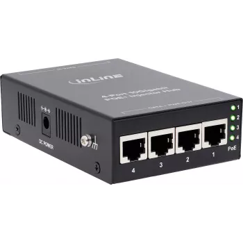 InLine 32304H 4 prievadų PoE+ 10Gigabit įpurškimo šakotuvas, metalinis, be ventiliatoriaus, 120W biudžetas