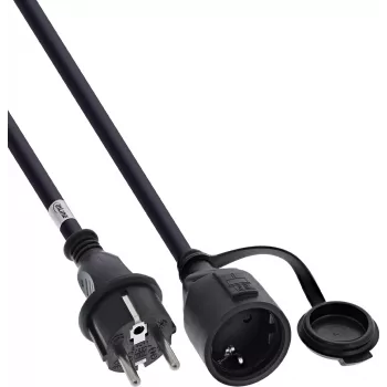 InLine® įžeminimo kontaktų prailgintuvas, lauko IP44, su apsauga nuo prisilietimo, 15 m, juodas