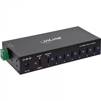 DELOCK InLine® USB 3.2 Gen.1 pramoninis USB šakotuvas, USB-C, 7 prievadai, su maitinimo šaltiniu