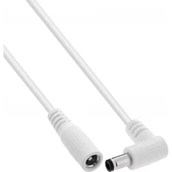 InLine® nuolatinės srovės prailginimo laidas, stačiu kampu lenktu kištuku, 5,5 x 2,1 mm, baltas, 1 m