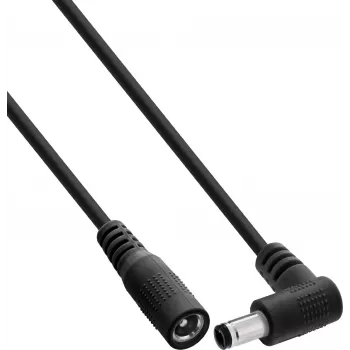 InLine nuolatinės srovės ilginimo laidas, stačiu kampu lenktu kištuku, 5,5 x 2,5 mm, juodas, 1 m