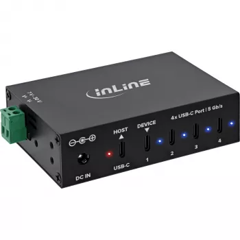 DELOCK InLine® USB 3.2 Gen.1 pramoninis USB šakotuvas, USB-C, 4 prievadai, su maitinimo bloku