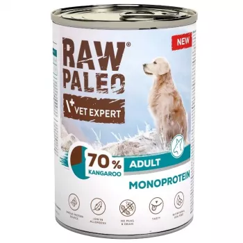 VetExpert Raw Paleo Kangaroo 400 g skardinė šlapia suaugusių šunų dieta – be grūdų, vieno baltymo