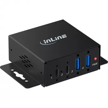 InLine® USB 3.2 Gen 2 pramoninis USB šakotuvas, 4 prievadai, 2x USB-A, 2x USB-C, metalinis, DIN bėgeliui/sienai, 10Gbps