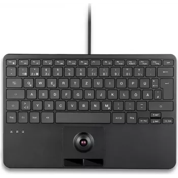 PERIX PERIBOARD-427 H DE laidas USB mini klaviatūra su integruotu trackball ir apšvietimu, juoda