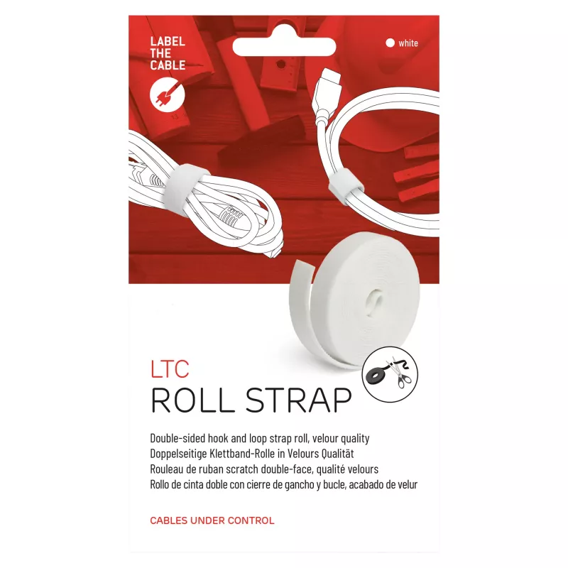 LABEL THE CABLE LTC PRO Roll Strap, dvipusis lipnus dirželis rulone, 25m baltas