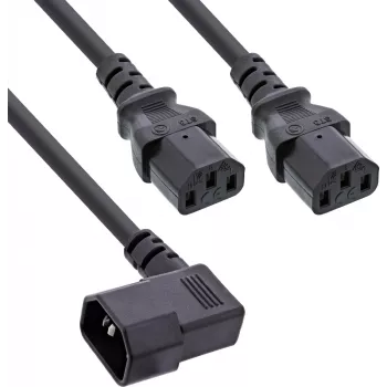 InLine® magistralinis Y kabelis, šaltojo prietaiso, 1x IEC-C14 kampuotas į 2x IEC-C13, 1m