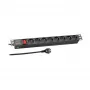 EFB Elektronik 19 inch 1U Rackmontuojamas PDU, 8 prancūziškų lizdų, CEE 7/7 kištukas, 16A, juodos spalvos