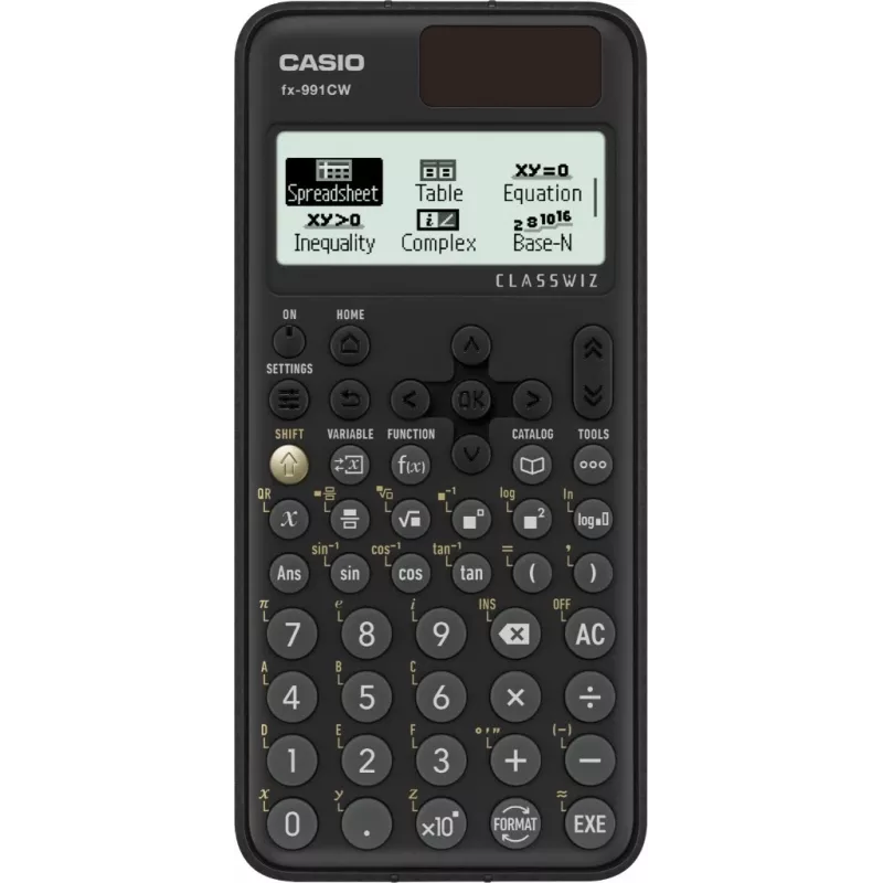 Casio FX-991CW mokslinis skaičiuotuvas su natūralaus vadovėlio ekranu, 540+ funkcijų, saulės ir baterijos, juodas