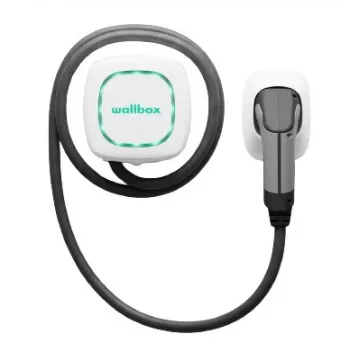 Wallbox Pulsar Plus 7.4 kW Type 2 elektromobilio įkrovimo stotelė, balta su 5m juodu kabeliu