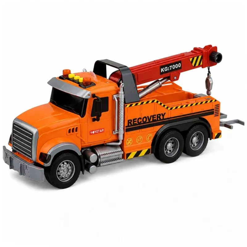LEAN TOYS vilkikas su kranu, kelių pagalbos automobilis, su kabliu, šviesomis ir garsais, oranžinis, 1:18