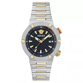 Versace V-Race vyriškas šveicariškas kvarcinis laikrodis VE8G00424 43mm nerūdijančio plieno, juodas ciferblatas