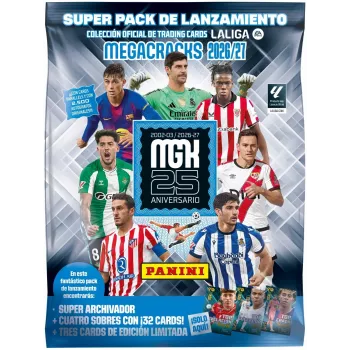 PANINI KOLEKCJA La Liga 2027 Mega Set – Adrenalyn XL kortelių kolekcija su 10 papildymo pakelių, 4 išskirtinėmis kortelėmis, albumu ir internetiniu kodu