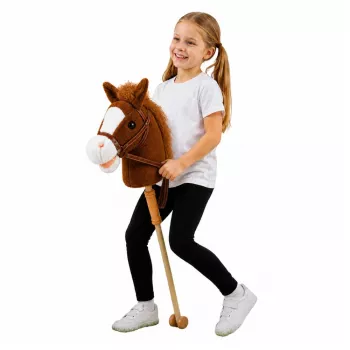 LEAN TOYS Hobby Horse arklys su kanopų dundėjimo ir žvengimo garsais, rudas, 100 cm