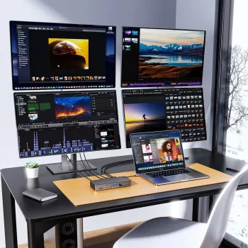 ORICO DKA22-V1-EU-BK-EP USB-C 10Gbps DisplayLink dokavimo stotelė su 4x 4K@60Hz ekranais ir 60W galios tiekimu