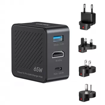 UNITEK P1242ABK01 GaN 3-in-1 kelioninis įkroviklis su 4K@60Hz HDMI, USB-A ir USB-C