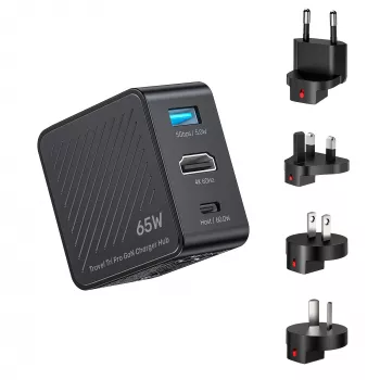 UNITEK P1242ABK01 GaN 3-in-1 kelioninis įkroviklis su 4K@60Hz HDMI, USB-A ir USB-C