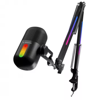 Rampage ARPEJ Black RGB kondensatorinis mikrofonas su stovo rankena, pop filtru ir amortizatoriumi