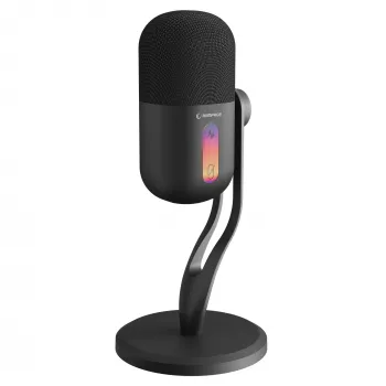 Rampage ARPEJ Black RGB kondensatorinis mikrofonas su stovo rankena, pop filtru ir amortizatoriumi